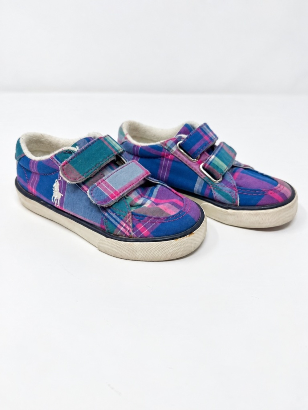 Polo Ralph Lauren Kids Plaid Velcro Sneakers Shoes Size 7